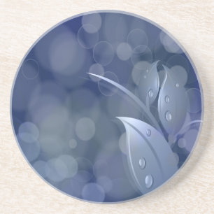 Blue Bokeh Leaves Sandstone Coaster