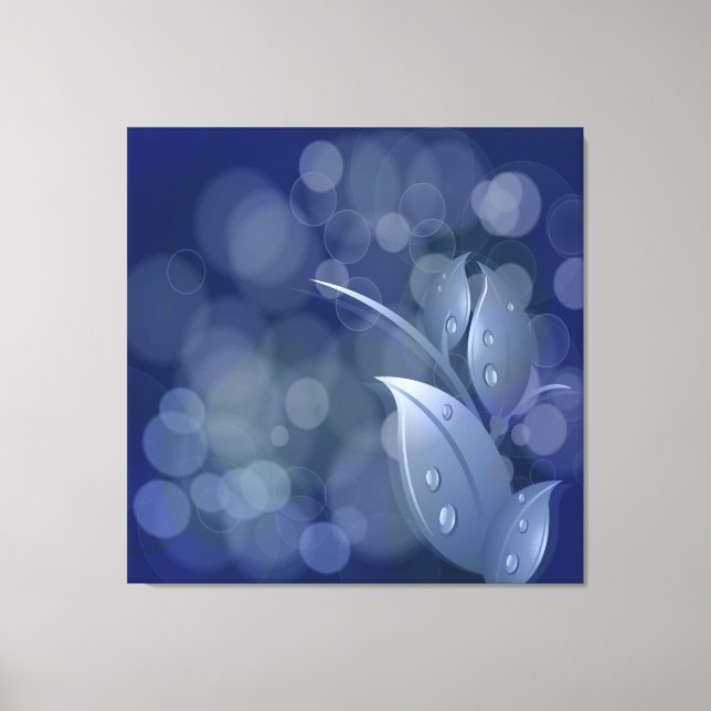 Blue Bokeh Leaves Wrapped Canvas Print (Front)