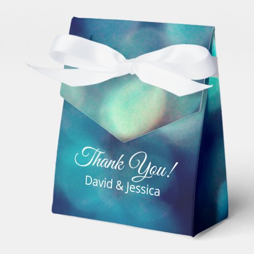 Blue bokeh light photo effect custom wedding favor boxes