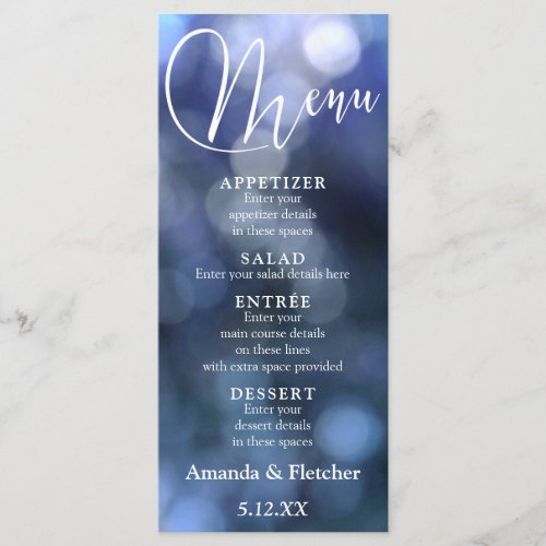 Blue Bokeh Light  Typography 32 Wedding Menu 2