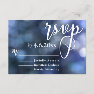 Blue Bokeh Light & Typography 32 Wedding RSVP Card