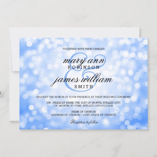 Blue Bokeh Lights Elegant Wedding Invitation