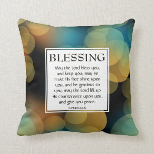 BLUE BOKEH Numbers 6:24-26 CHRISTIAN BLESSING Throw Pillow