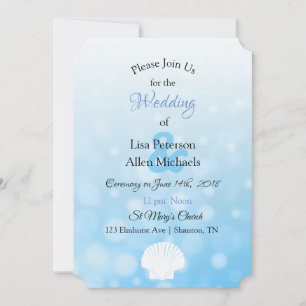 Blue Bokeh Seashell Wedding Invitation