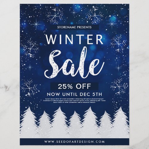 Blue Bokeh Snowy Winter Sale Retail Advertisement Flyer