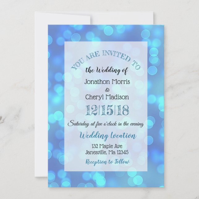 Blue Bokeh Wedding invitations (Front)