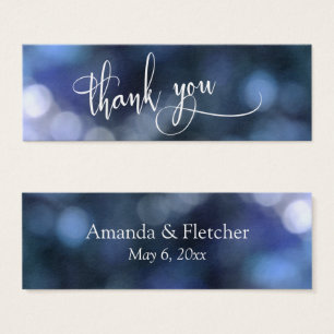 Blue Bokeh Wedding Thank You Favor Tag Card