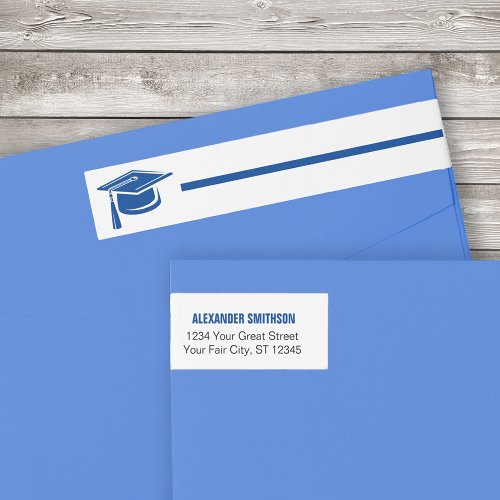 Blue Bold Cap Graduation Wrap Around Label