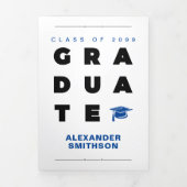 Blue Bold GRADUATE Letters and Cap Graduation Tri-Fold Announcement (Cover)