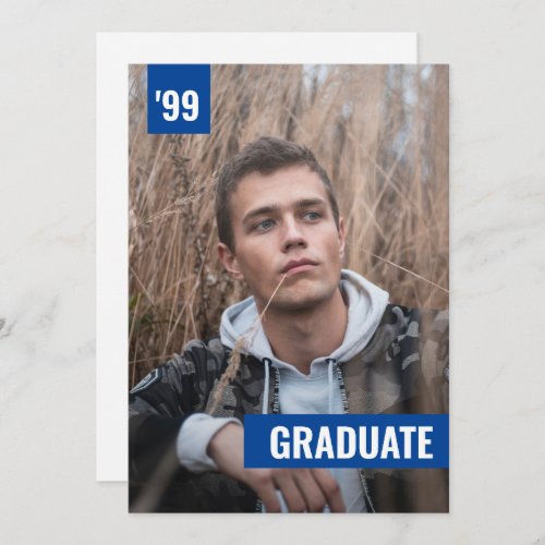 Blue Bold  Modern Photo Graduation Invitation