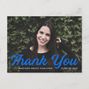 Blue Bold Script Photo Graduation Thank You Postcard