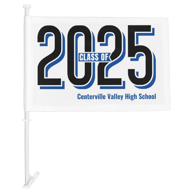 Blue Bold Shadowed Numbers Class of 2025 Car Flag (Front)