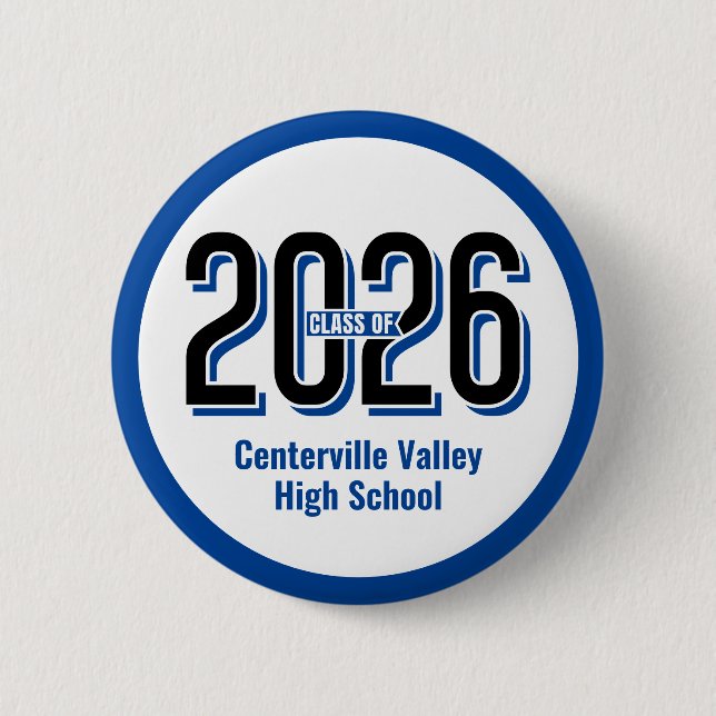 Blue Bold Shadowed Numbers Class of 2026 Button (Front)