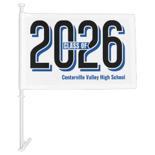 Blue Bold Shadowed Numbers Class of 2026 Car Flag