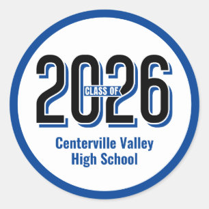 Blue Bold Shadowed Numbers Class of 2026 Classic Round Sticker