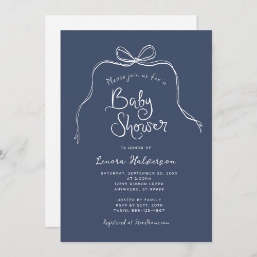 Blue Bold Simple Bow Baby Shower Invitation