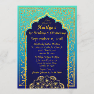 Blue Bollywood Arabian Nights Birthday Christening Invitation