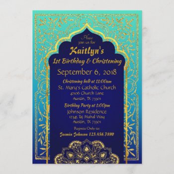 Blue Bollywood Arabian Nights Birthday Christening Invitation by NouDesigns at Zazzle