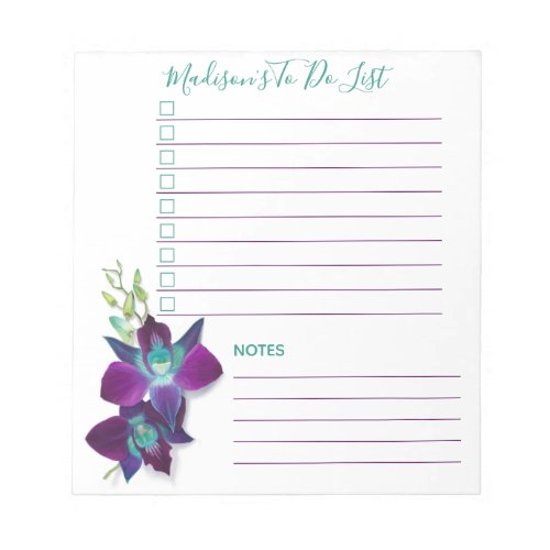 Blue Bom Dendrobium Orchid Personalized To Do List Notepad