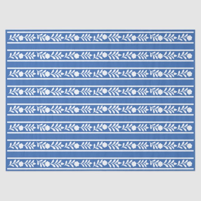Blue Bone Inlay Floral Border Decoupage Paper (Front)