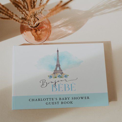 Blue Bonjour Bb Eiffel Tower Baby Shower Guest Book