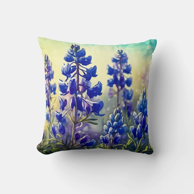 Blue Bonnet Throw Pillow (Front)