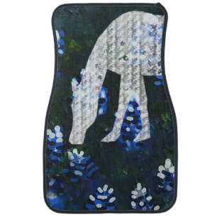 Blue Bonnets -White horse grazing Car Floor Mat