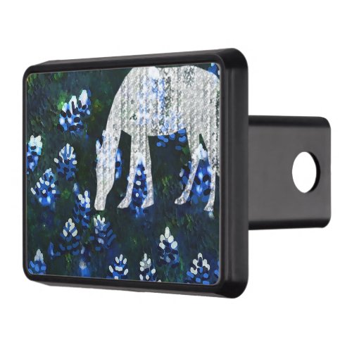 Blue Bonnets _White horse grazing Hitch Cover