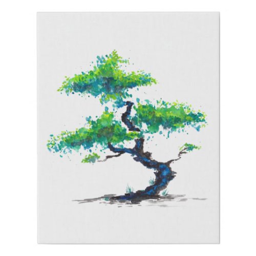 Blue Bonsai Watercolor Canvas Print