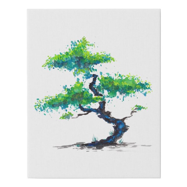 Blue Bonsai Watercolor Canvas Print (Front)