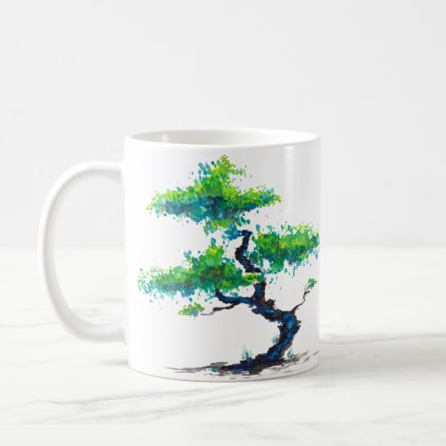 Blue Bonsai Watercolor Coffee Mug
