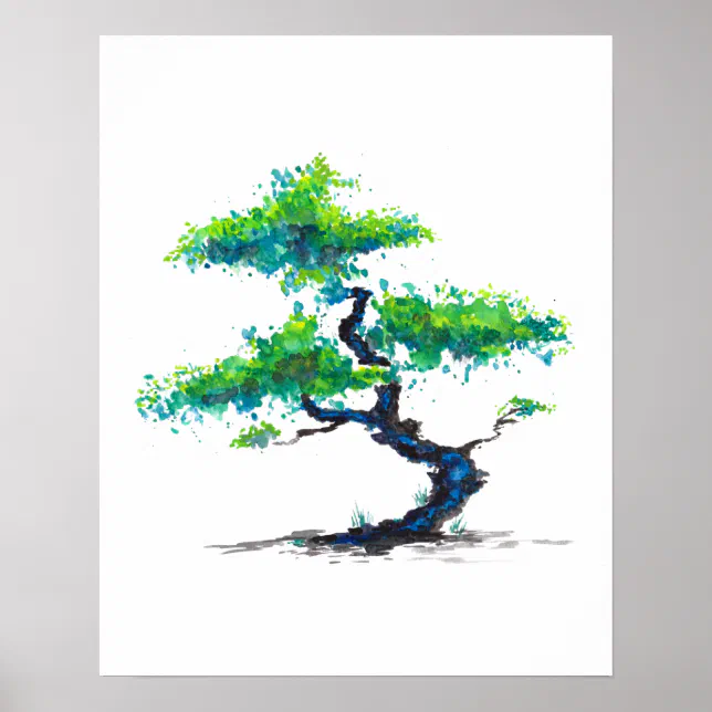 Blue Bonsai Watercolor Poster | Zazzle