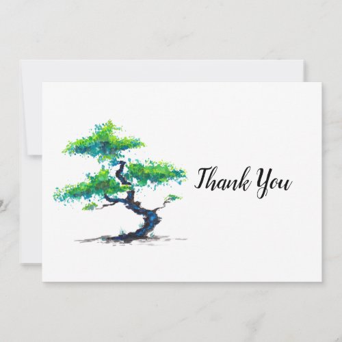 Blue Bonsai Watercolor Thank You Card