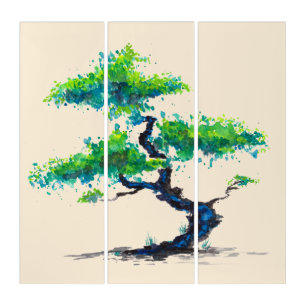 Blue Bonsai Watercolor Triptych