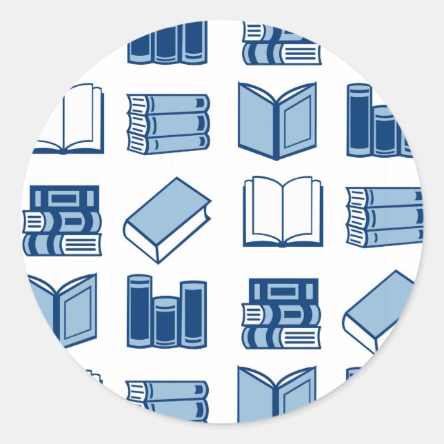 Blue Book Reading and Writing Pattern Classic Round Sticker (Front)