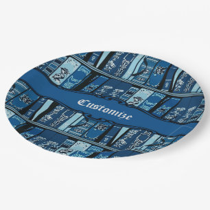 Blue Book Shelves Vintage Books Paper Plates