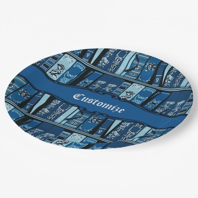 Blue Book Shelves Vintage Books Paper Plates (Angled)