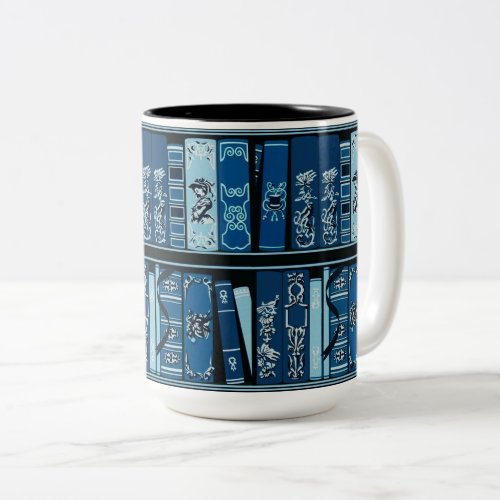 Blue Book Shelves Vintage Books  Two_Tone Coffee Mug
