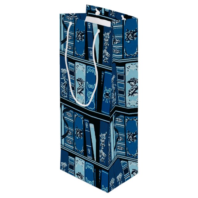 Blue Book Shelves Vintage Books Wine Gift Bag (Back Angled)
