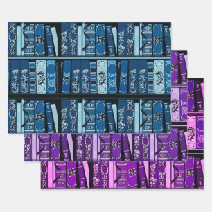 Blue Book Shelves Vintage Books Wrapping Paper Sheets