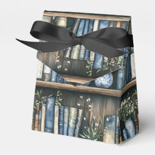 Blue Books and Flowers on Bookshelf Favor Boxes