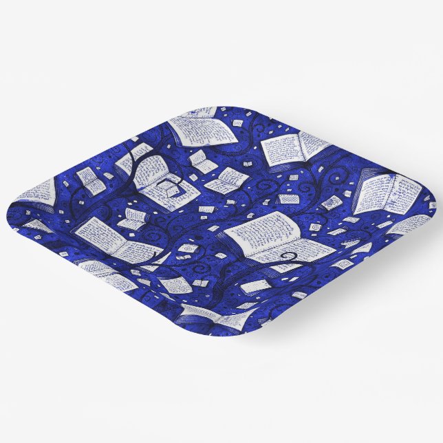 Blue Books Background Paper Plates (Angled)