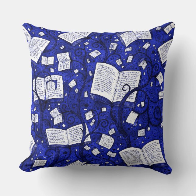Blue Books Background Throw Pillow (Front)