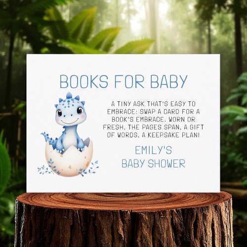 Blue Books for Baby Boy Dinosaur Shower Enclosure Card by Pretty Girly Designs