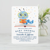 Blue Bookworm Book Baby Shower Invitation (Standing Front)