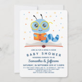 Blue Bookworm Book Baby Shower Invitation (Front)