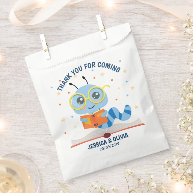 Blue Bookworm Theme Favor Bag (Clipped)