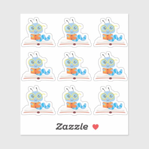 Blue Bookworm Theme Sticker