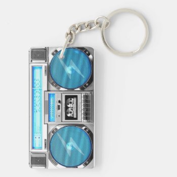 Blue Boombox Keychain by jahwil at Zazzle