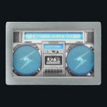 Blue boombox rectangular belt buckle<br><div class="desc">Hello, this design represents one blue boombox and silvered, very old school and swagg, this funny and very cool design is made for you!</div>
